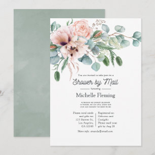 Invitation Bohème Eucalyptus Pink Poppy Douche par courrier