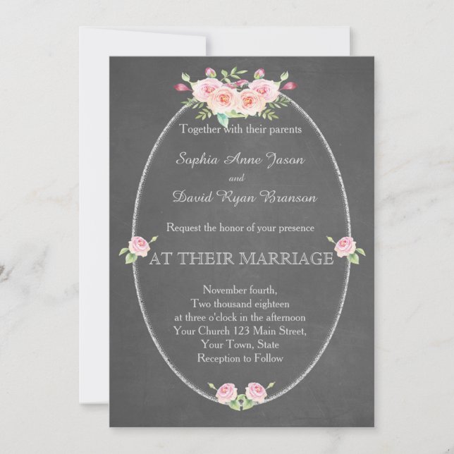 Invitation Bohème Fleurs d'Aquarelle Chalk Mariage Inviter (Devant)