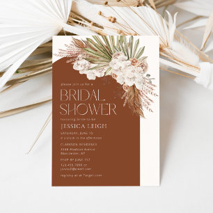 Invitation Bohème Fleurs Terracotta Plumes Mariage