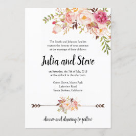 Invitation Bohème Floral Aquarelle Fleurs Boho Mariage