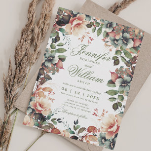 Invitation Bohème Floral Automne Automne Élégant Mariage