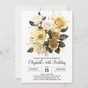 Invitation Bohème Floral Or et Noir 30ème anniversaire