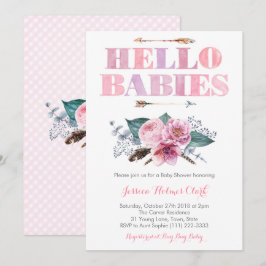 Invitation Bohème Floral Rose Twin Baby Girls Douche