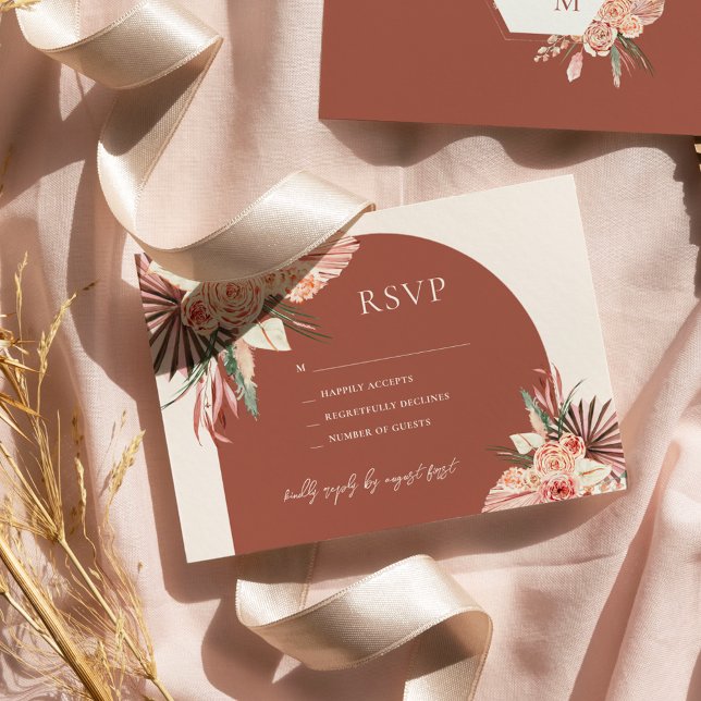 Invitation Bohème Floral Terracotta & Mariage ivoire RSVP en (Créateur téléchargé)