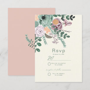 Invitation Bohème Sage vert et rougissant Chic Floral Fleurs