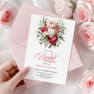 Invitation Bohème sophistiqué rouge blanc floral verdure