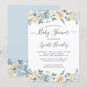 Invitation Bohème Vanille Bleu Baby shower Floral