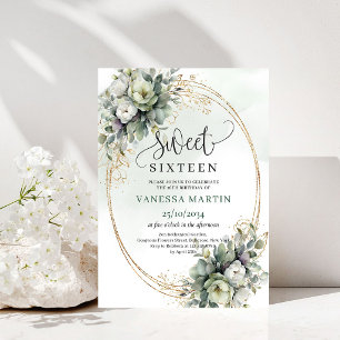 Invitation bohème verte et dorée pour un Sweet 16