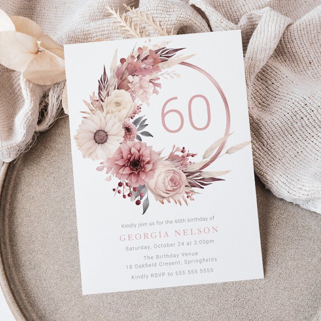 Invitation Bohemian Blush Wreath 60e fête d'anniversaire (Créateur téléchargé)