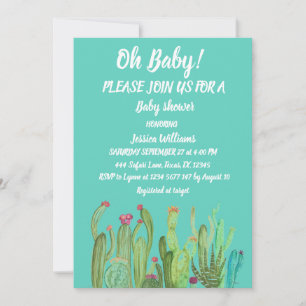 Invitation Bohemian Cactus Green Boy Girl Aquarelle bébé