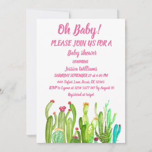 Invitation Bohemian Cactus rose garçon fille Aquarelle bébé