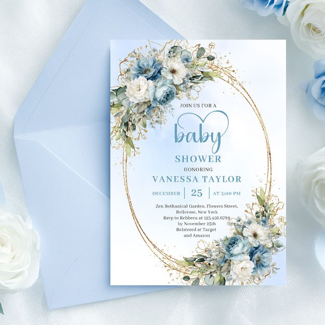 Invitation Bohemian Dusty Blue Eucalyptus Baby Shower Invite  (Bohemian Dusty Blue Eucalyptus Baby Shower Invite......)