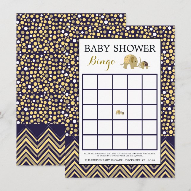Invitation Bohemian Elephant et Chevron Baby shower Bingo (Devant / Derrière)