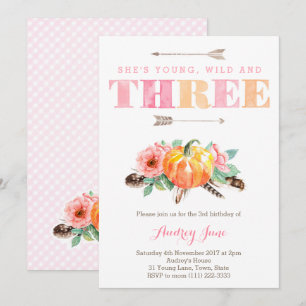 Invitation Bohemian Fall Girl 3ème fête d'anniversaire