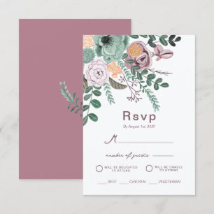 Invitation Bohemian Green & Mauve Chic Floral Flowers réponse