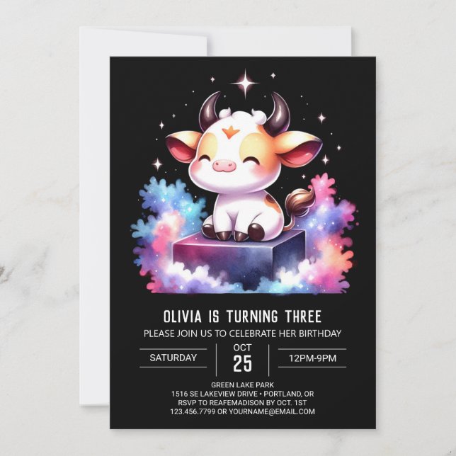 Invitation Bohemian Kids Cow Anniversaire (Devant)