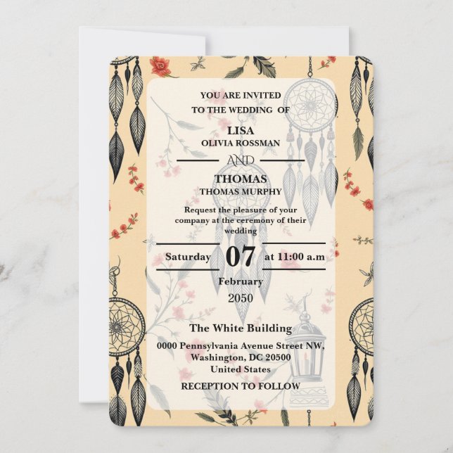 Invitation Bohemian Lace Dream Pattern Wedding (Devant)
