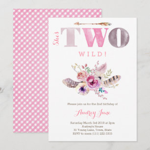 Invitation Bohemian She's Two Wild 2e anniversaire Party, Gir