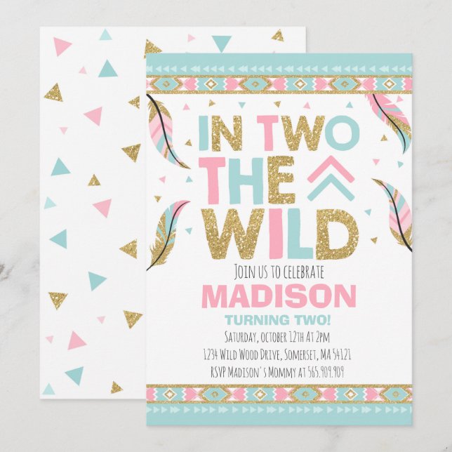 Invitation Boho 2e anniversaire dans deux The Wild (Devant / Derrière)