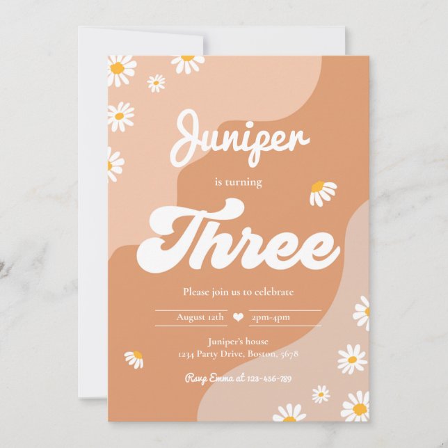 Invitation Boho 3e anniversaire Daisy Floral Super 70's Party (Devant)