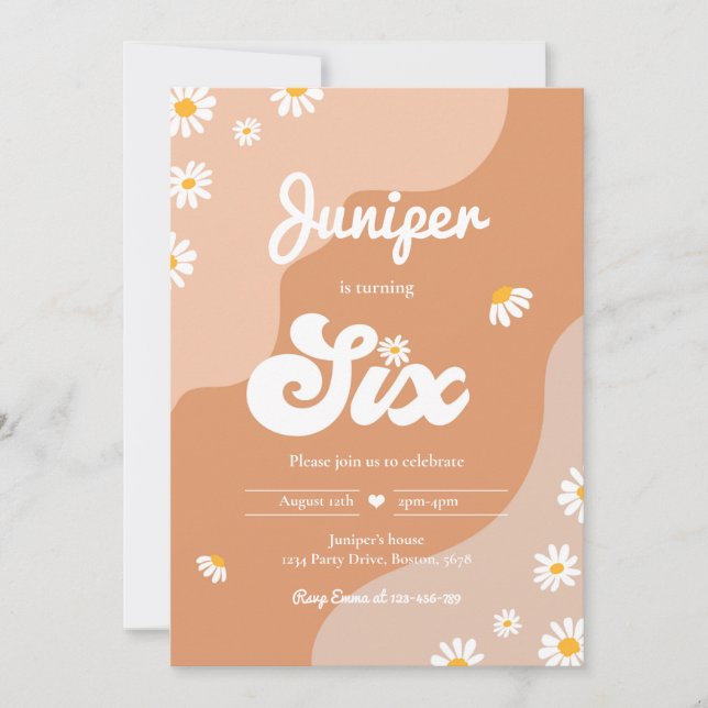 Invitation Boho 6e anniversaire Daisy Floral Super 70's Party (Devant)
