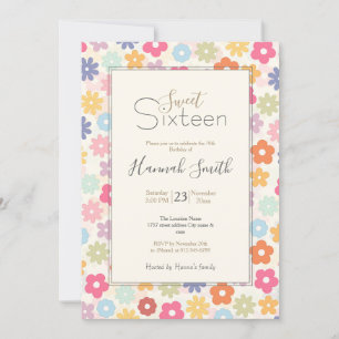 Invitation Boho 70's Retro Daisy Flowers