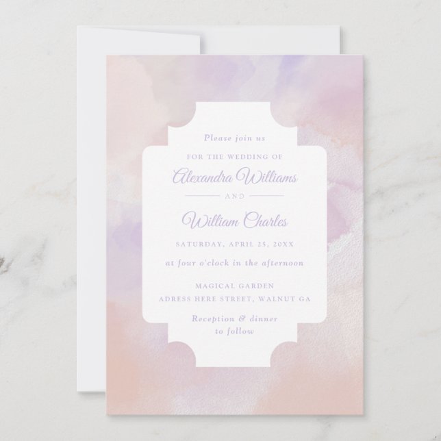 Invitation Boho Abstrait Lavender Purple Aquarelle Mariage (Devant)