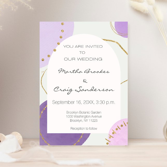 Invitation Boho Abstrait Purple Gold Watercolor Mariage (Créateur téléchargé)