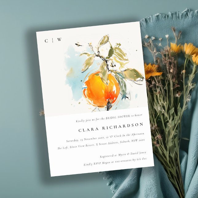 Invitation Boho Abstrait Sketchy Orange Garden Fête des marié (Créateur téléchargé)