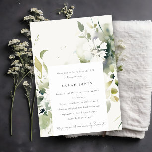 Invitation Boho Abstrait vert blanc Baby shower floral