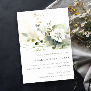 Invitation Boho Abstrait vert blanc Baby shower floral
