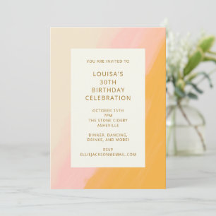 Invitation Boho Abstraite aquarelle rose jaune 30e anniversai