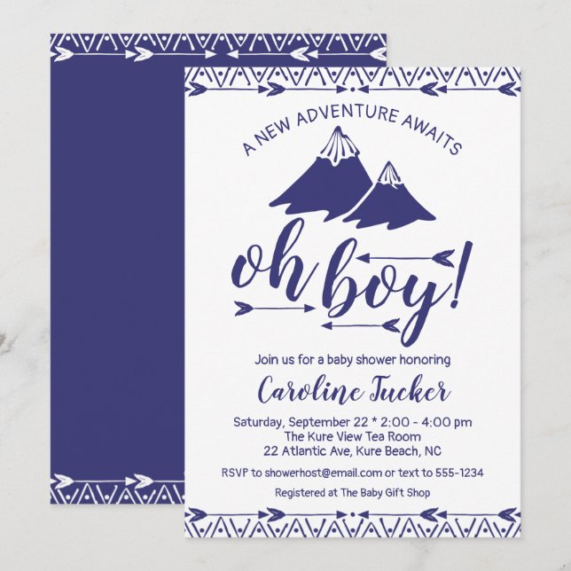 Invitation Boho Adventure Await Baby Boy Shower (Devant / Derrière)