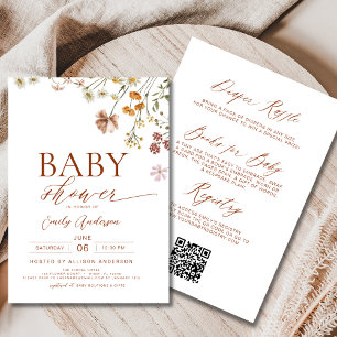 Invitation Boho All in One Fleur sauvage QR Code Baby shower
