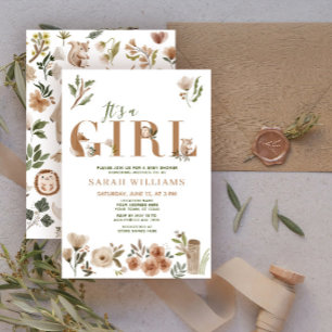 Invitation Boho Animaux de la Forêt C'est une Fille Baby Show