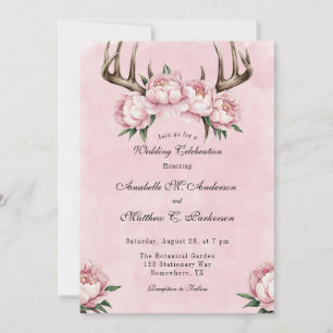 Invitation Boho Antler avec des pivoines roses Célébration du