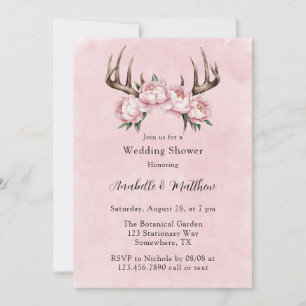 Invitation Boho Antler avec Wedding shower Pink Peonies