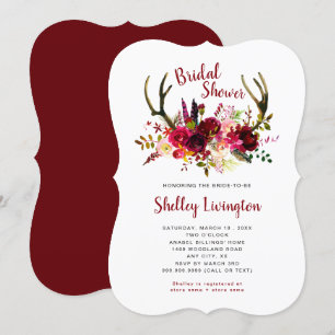 Invitation Boho Antlers Marsala Fête des mariées florale