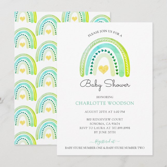 Invitation Boho Aquarelle arc-en-ciel Baby Boy Douche (Devant / Derrière)