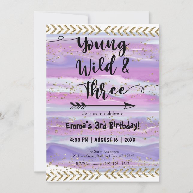 Invitation Boho Aquarelle Arrow Young Wild Trois Anniversaire (Devant)