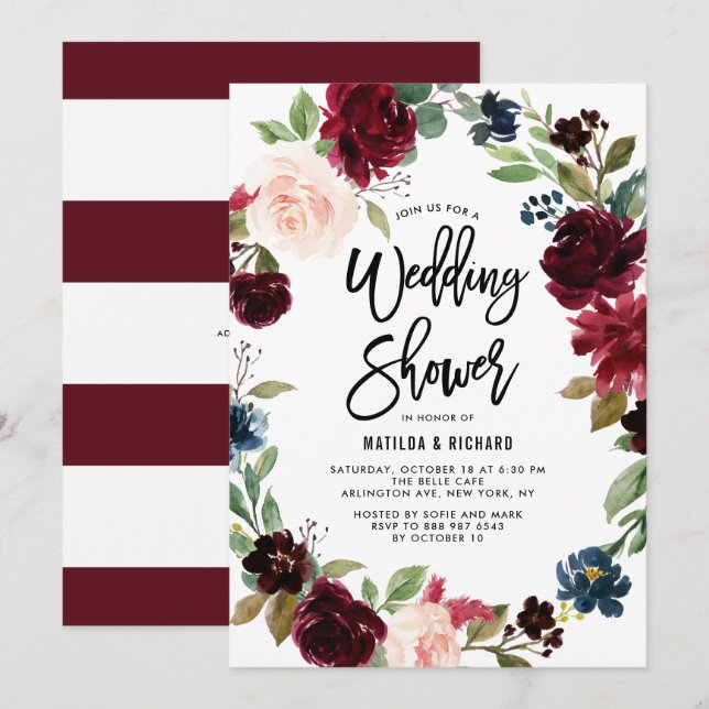 Invitation Boho Aquarelle Automne Wedding shower (Devant / Derrière)