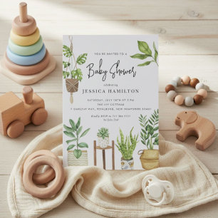 Invitation Boho Aquarelle Baby shower Plante pointé