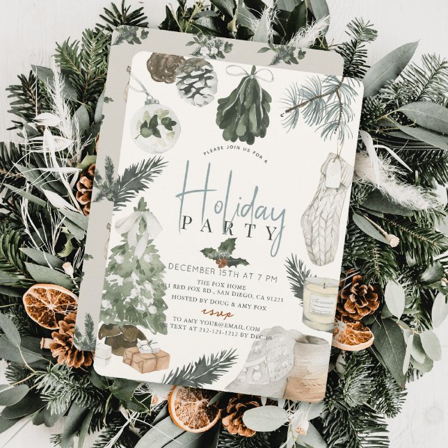 Invitation Boho Aquarelle Bleu clair Noël Fête (Créateur téléchargé)