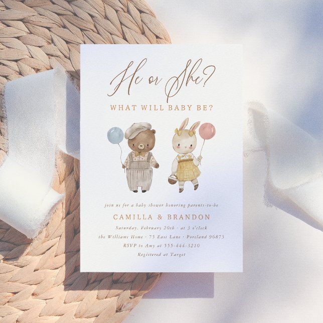 Invitation Boho Aquarelle Bois Animaux Genre Révélation (Créateur téléchargé)