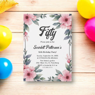 Invitation Boho aquarelle cadre floral rustique 50e anniversa