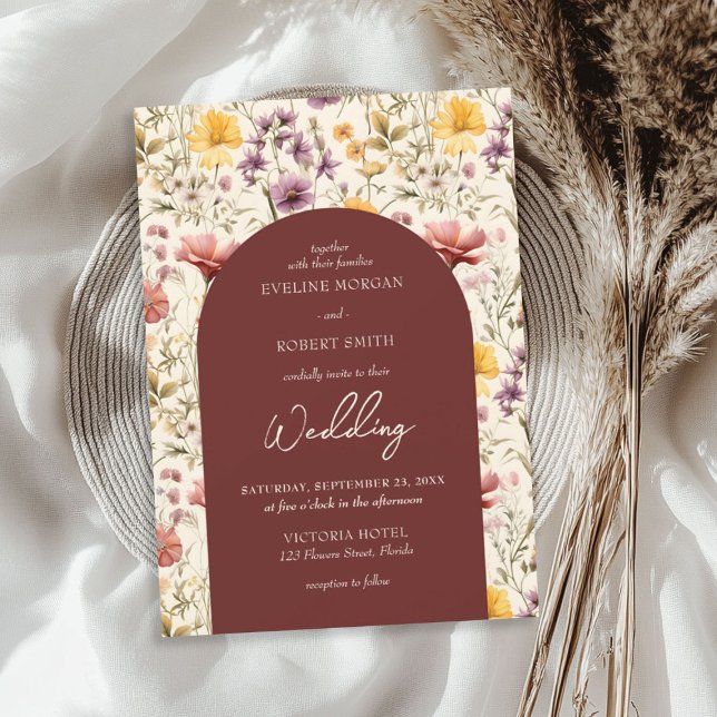 Invitation Boho aquarelle chute fleurs sauvages (Boho watercolor fall meadow wild flowers invitation)