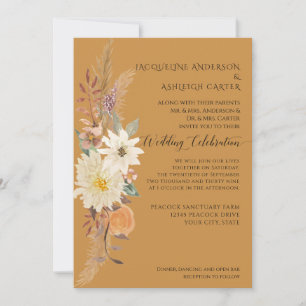 Invitation BOHO Aquarelle Chute Florale Pampas Herbe Mustard