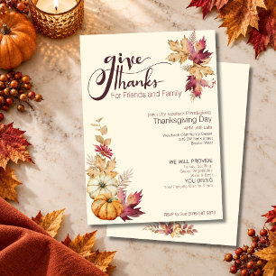 Invitation Boho Aquarelle Citrouille & Feuilles Friendsgiving