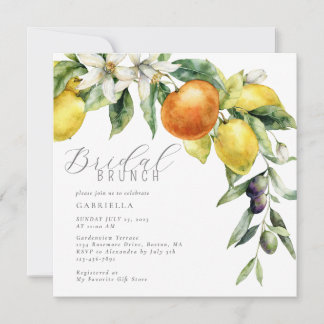 Invitation Boho Aquarelle Citrus Lemon Orange Fête des mariée