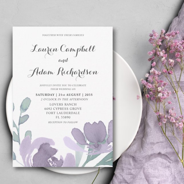 Invitation Boho Aquarelle Dusty Purple Florals Mariage (Créateur téléchargé)